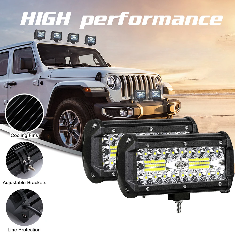 

1/2PCS 7 Inch 120W Combo LED Work Light Bars for Cars Off-Road 4x4 SUV ATV Auto LED Headlight Driving Lights for Truck Trailer