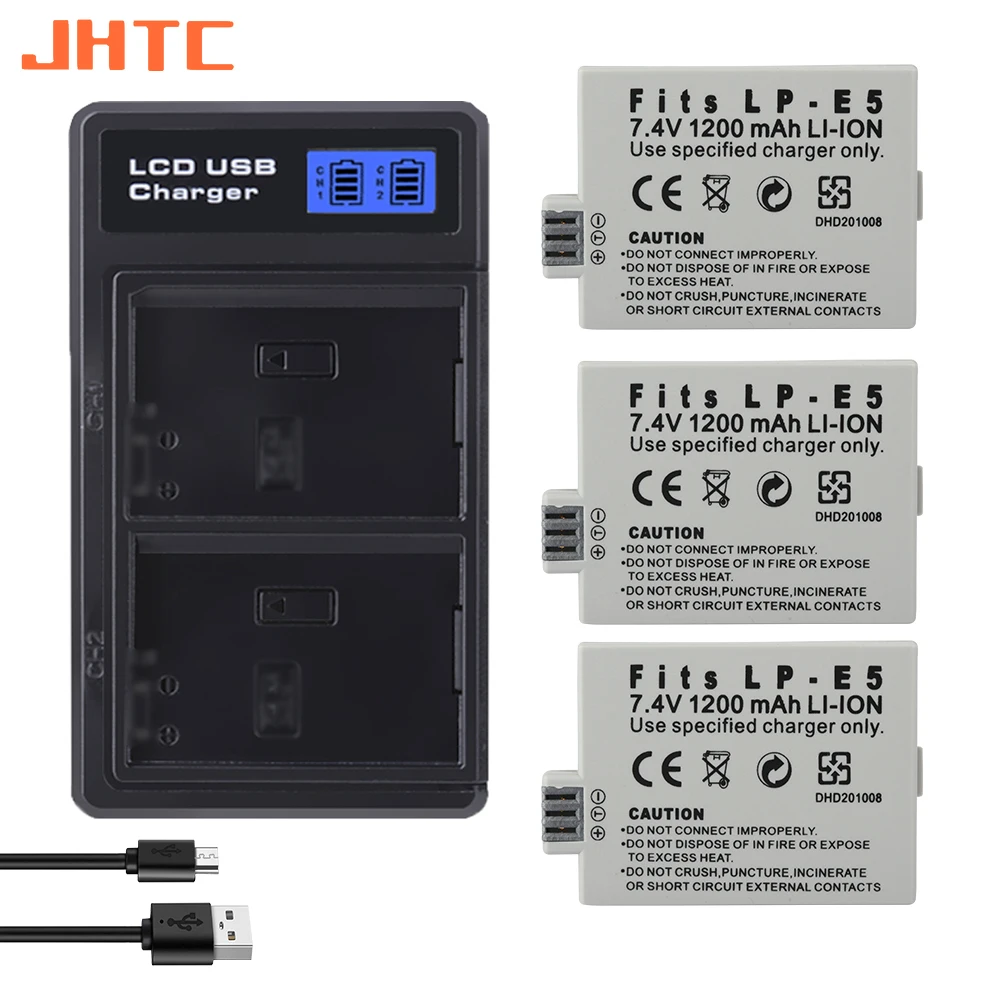 LP-E5 LP E5 Battery Charger For CANON EOS 450D 500D 1000D Kiss X3 X2 Kiss F Rebel T1i Rebel XS XSi 1200mAh LPE5 Batterie