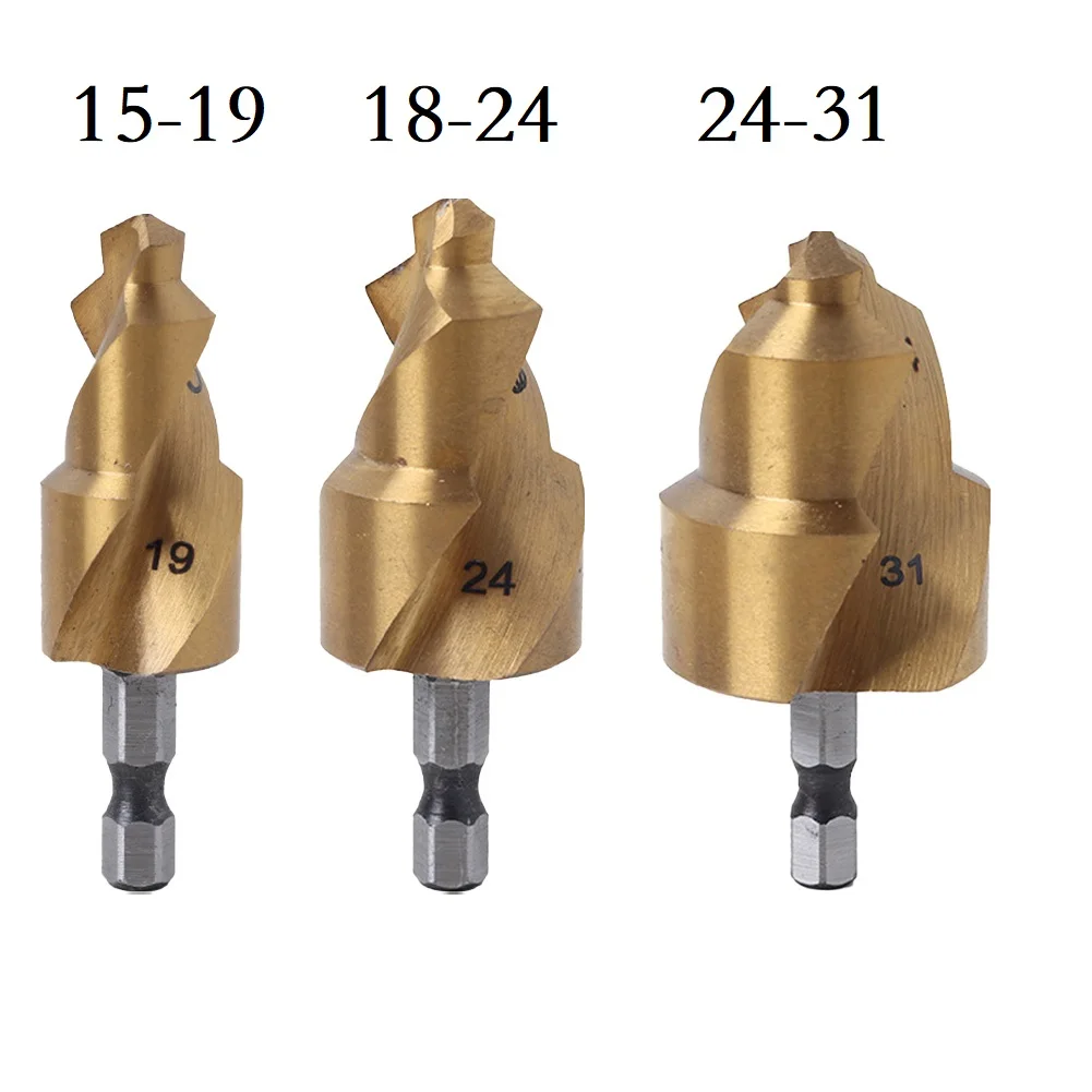 3PC Water Pipe Expansion Drill Core Drill Bit 6.35mm Hexagonal Handle Stepped Drill Bits Hex Pipe Opening Shank Water Pipe Drill