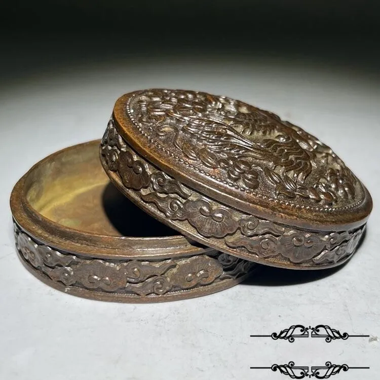Wenwan imitation old and antique Qianlong annual system, the four major divine beasts jewelry box, Suzaku ink box, ancient alloy