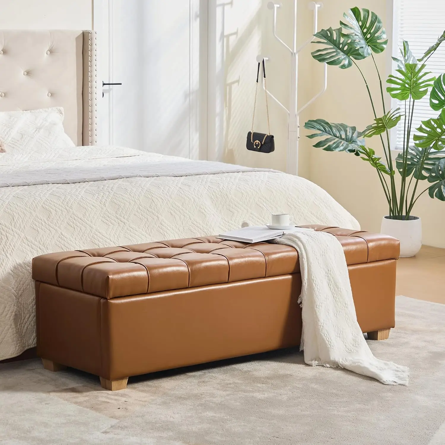 PU Leather Storage Ottoman Bench Flip-Top Hidden Compartment End of Bed Entryway Living Room Bedroom 60.2in, Customized