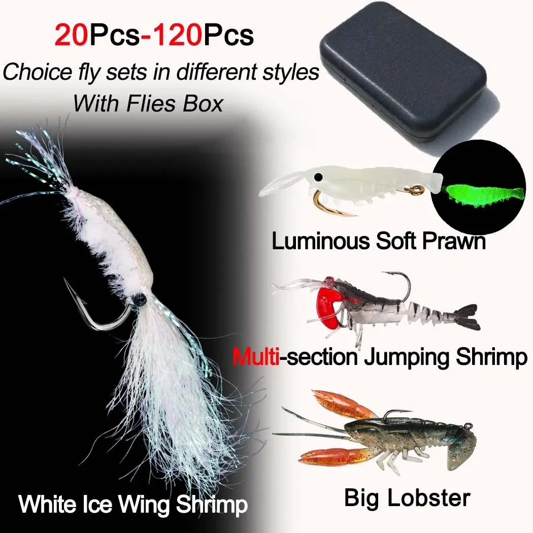 

20-120Pcs Fly Fishing Flies Kit, Dry Wet Fly Fishing Flies Assortment with Fly Box for Bass Trout Salmon Fishing Nymphs