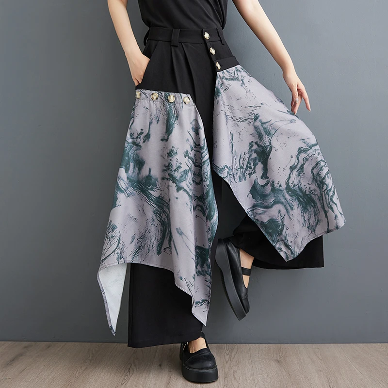 Calças de Verão de Alta Qualidade com Estilo Chinês, Versáteis e com Efeito Emaecimento, Calças de Pernas Largas Tingidas