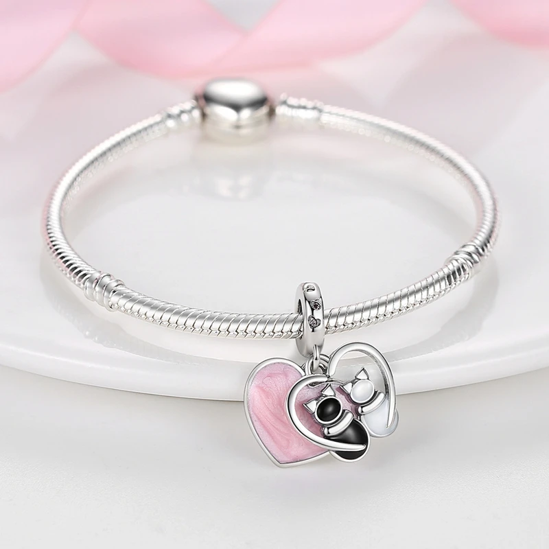 925 Sterling Silver Pink Perfume Bottle Luggage Heart-shaped Cute Claw Charms Beads Fit Original Charm Bracelet DIY Jewelry image 6