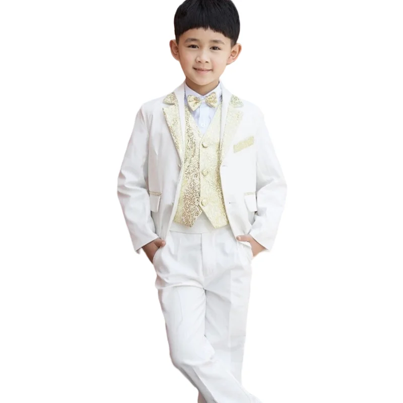 Retail 1 Set Children Clothing Set Costume Birthday Fashion Casual Brand Formal Boy Wedding Suits Blazers 5 PCS Set F 1004