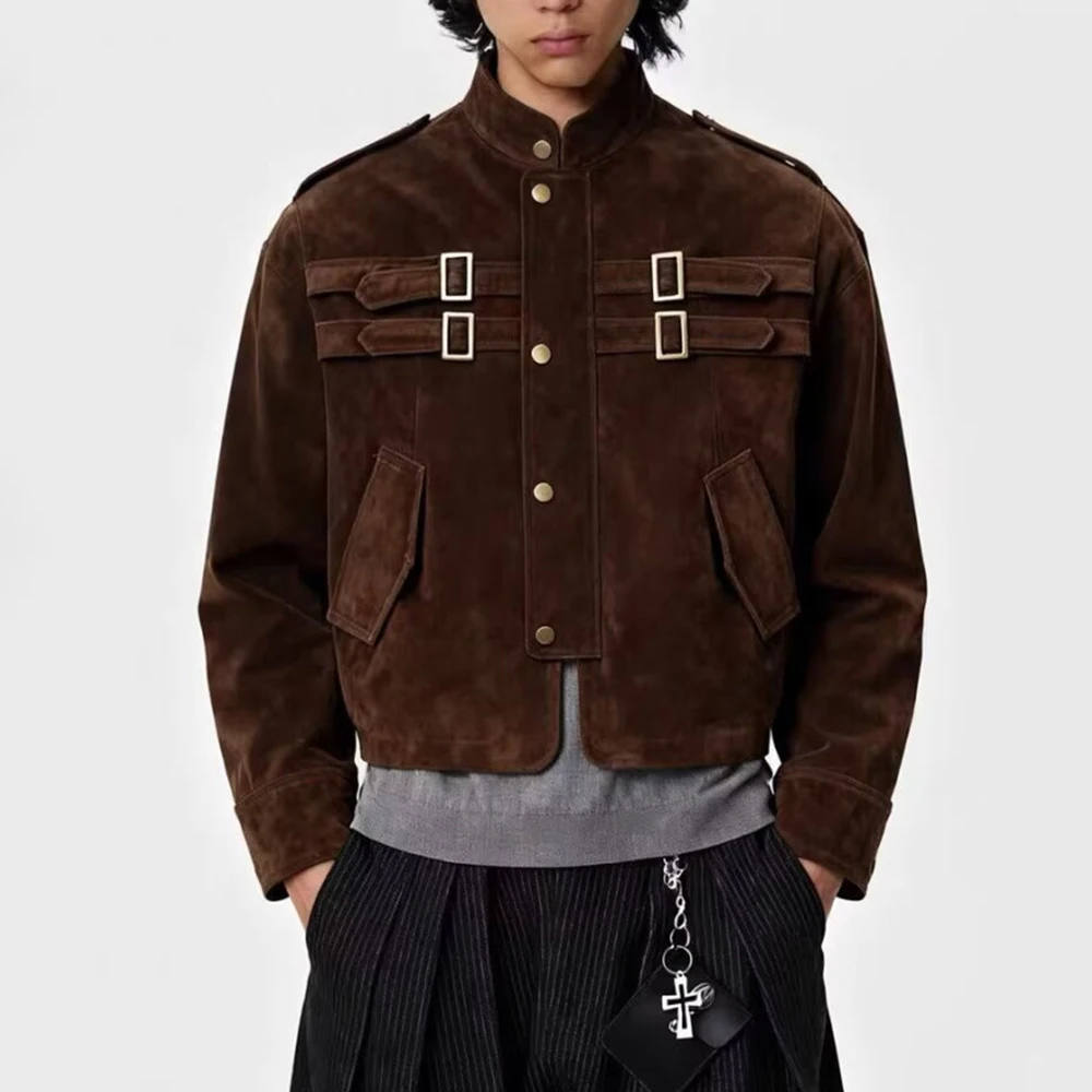 2026 Winter New Men's Solid Color Long-Sleeve Jacket American Retro Fashion Trend High Street Casual Loose Simple Men's Tops