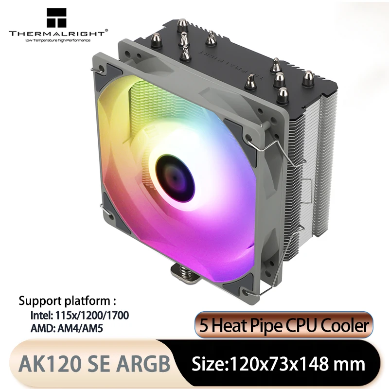 

Thermalright AK120 SE ARGB 5 Тепловая трубка Прямой сенсорный тип Радиатор воздушного охлаждения процессора AGHP Антигравитационный 120 мм 1550 об/мин Вентилятор охлаждения