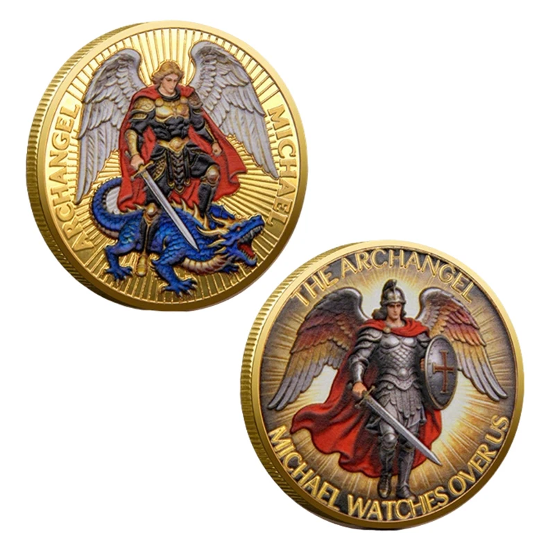 1pc The Archangel Saint Michael Commemorative Coin Guardian Angel Watches Over Us Challenge Coin Religous Gifts for Families