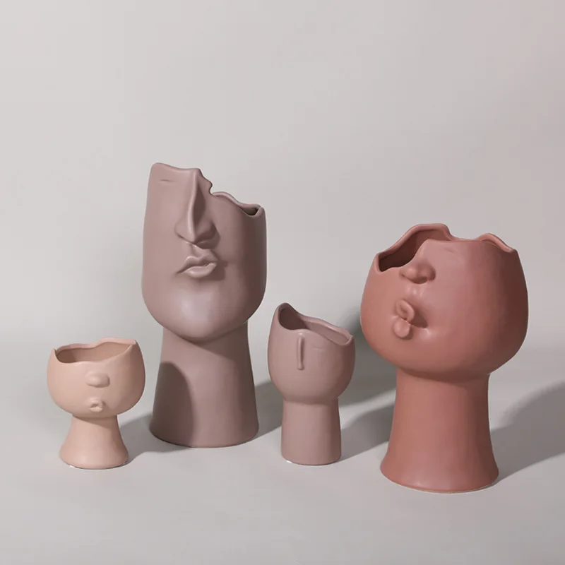 

Современная простая креативная керамическая ваза для лица, украшение для гостиной, композиция из сушеных цветов, абстрактное искусство, орнамент