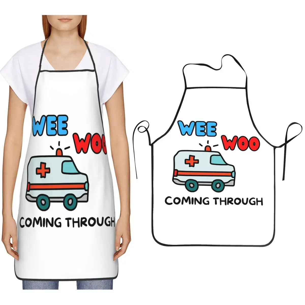 

Paramedic Ambulance Wee Woo Print Apron Chef Cooking Cuisine Tablier Bib Kitchen Cleaning Pinafore for Women Men Gardening