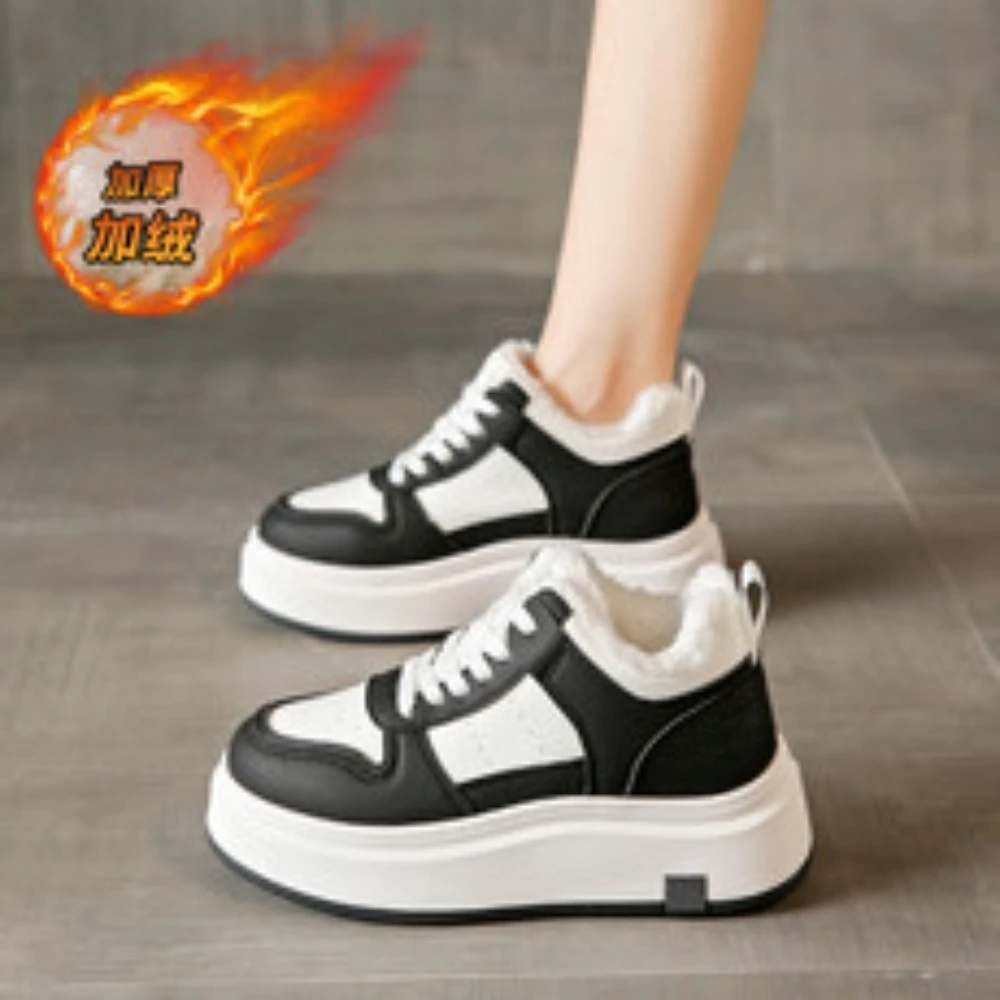 

Women's Casual Sports Shoes Thick Bottom Low Tops Lace Up Vulcanised Shoes Lightweight Rubber Soled Winter Season Adult Footwear