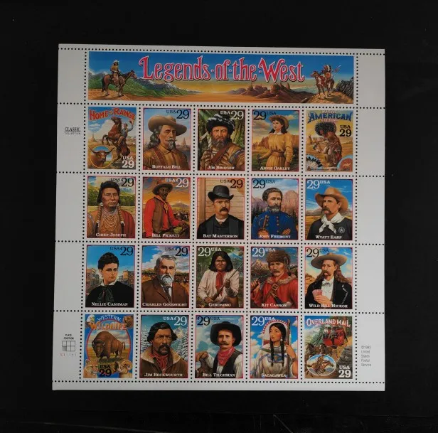 

Почтовые марки США, год 1994, штампы Western Legends Heroes 20, коллекционные почтовые марки MNH, материал для скрапбукинга