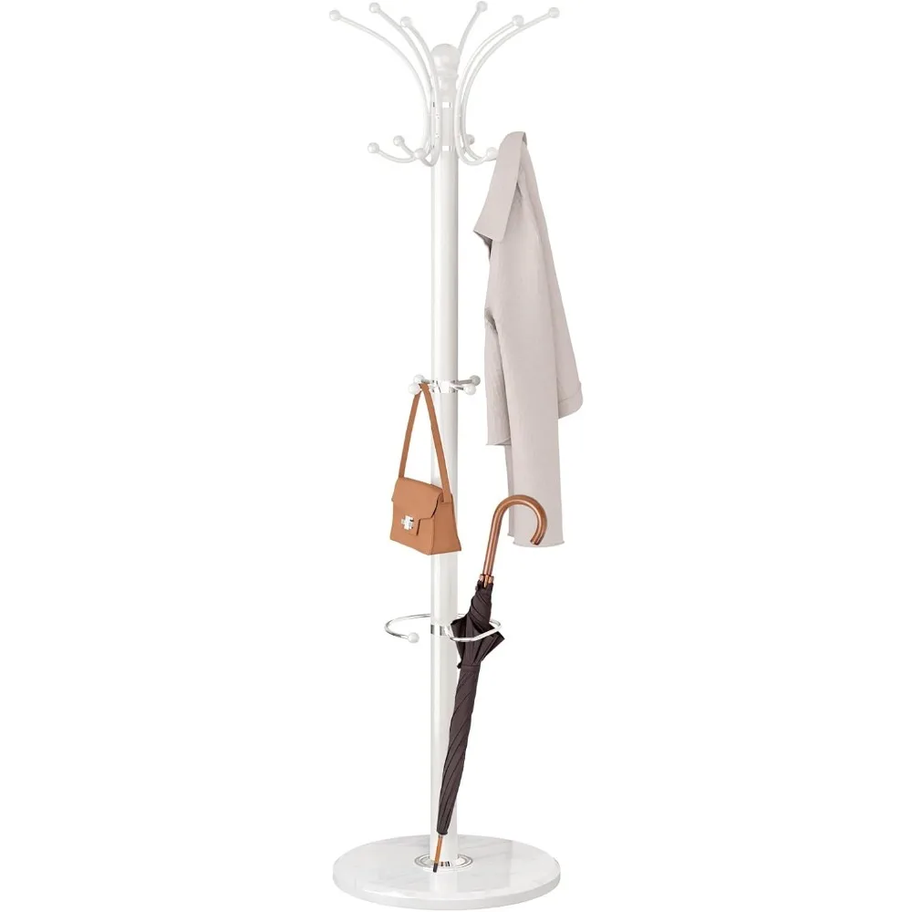 

Coat Rack Freestanding with Marble Base, Heavy Duty Clothes Tree with Hooks and Umbrella Storage, Metal Hall Holder