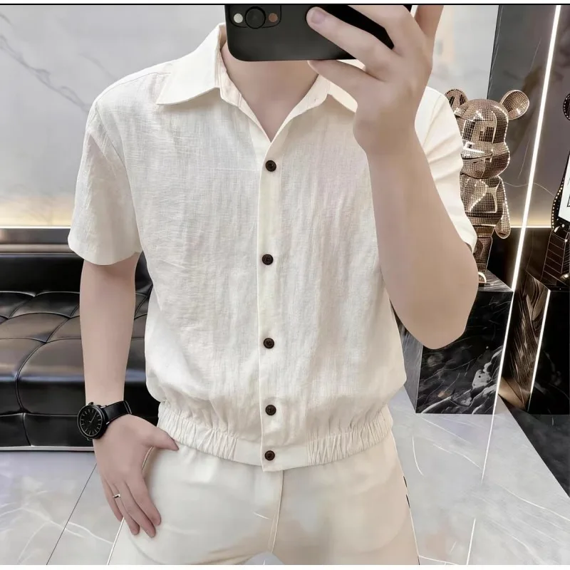 

High Quality Summer Loose Short Sleeved Shirt for Men Trendy Lapel Casual Business Shirt Lazy Social Street Wear Men Clothing