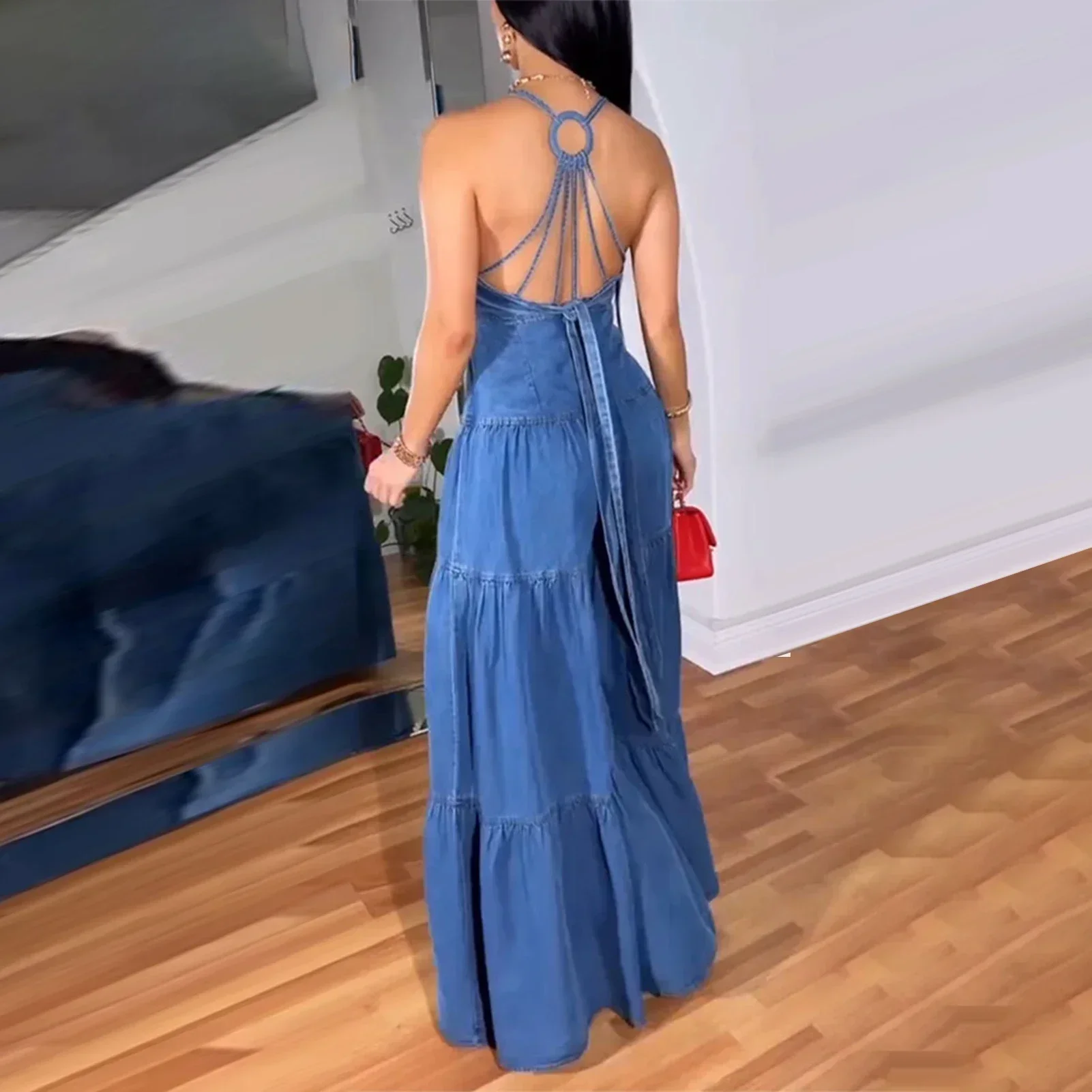 

Elegant Jumpsuits for Women 2025 Spring New Plain Elegant Office Lady Loose Ruched Cold Shoulder Hem Wide Leg Jumpsuit Dungarees