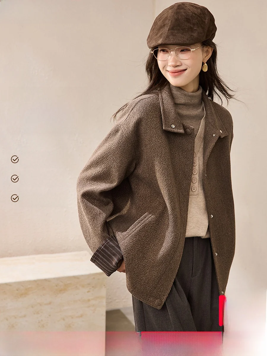 

Зимнее шерстяное пальто Mehai, женское корейское пальто Long Sve, верхняя одежда прямого кроя, крутой узор в полоску с табаком