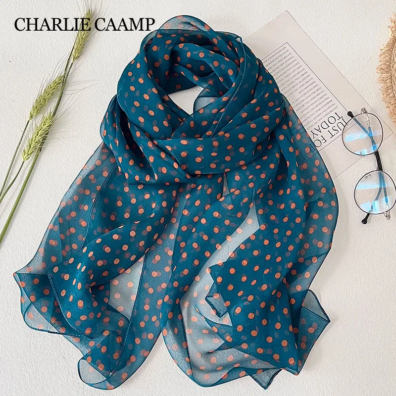 Small Dots Women Georgette Silk Scarf Elegant Solid Chiffon Bandana Summer Beach Sunscreen Temperament Ethereal Thin Shawl Hijab