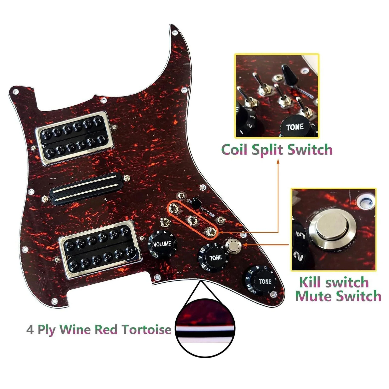 Prewired Loaded ST Pickguard With Coil Splitting HSH Humbucker Pickups Set Kill Switch For ST Electric Guitar