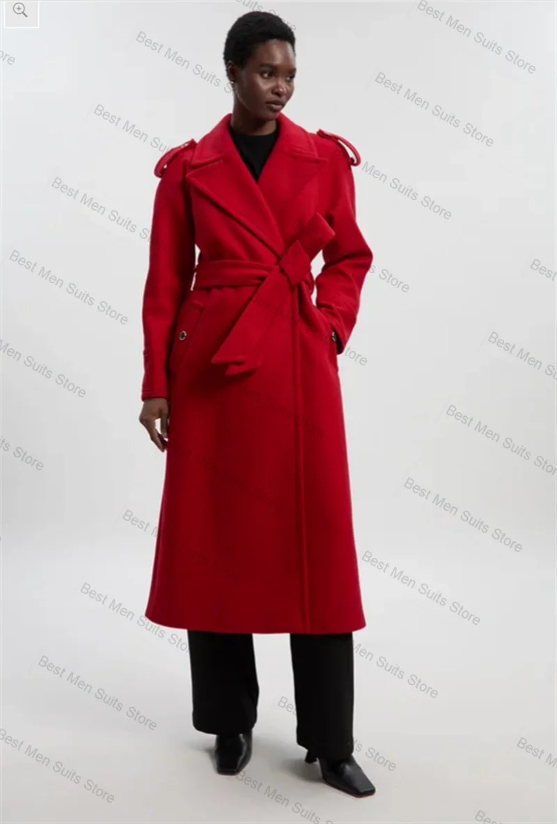 

Red Cashmere Wool Women Suit 1 Pcs Long Blazer Overcoat Formal Office Jacket Winter Customized Wedding Tuxedos Prom Dress Coat