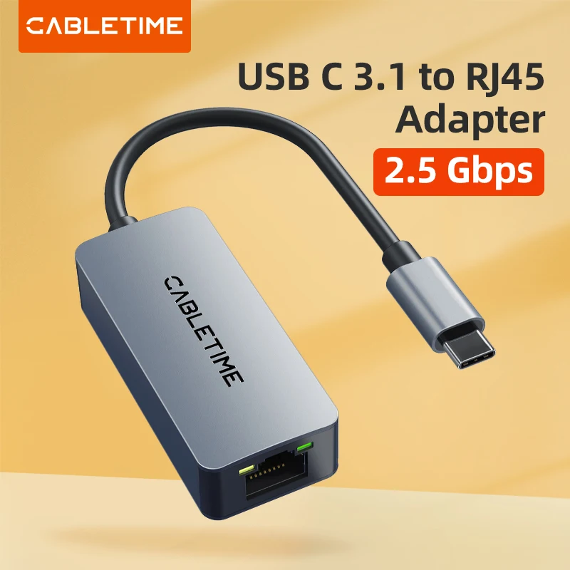 CABLETIME USB C to Ethernet Adapter 2.5Gbps USB 3.1 RJ45 LAN Network Card for Laptop PC Macbook Nintendo Switch C445