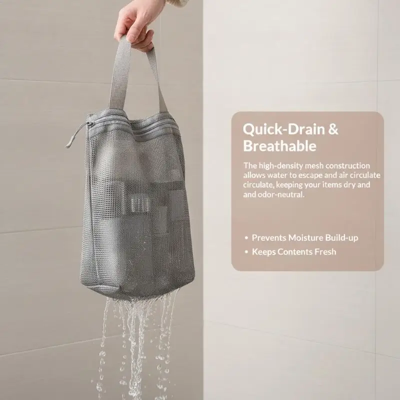 Tragbare Reise-Mesh-Make-up- und Toilettenartikel-Aufbewahrungstaschen, hängende Kosmetik-Organizer-Tasche für Dusche und Bad – Detail 3