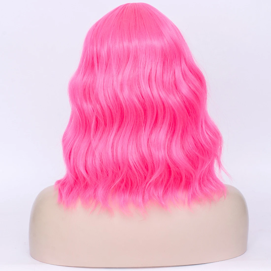12 Inch Short Bob Wig with Bangs Synthetic Bobo Wavy Pink Wigs for Women Natural Looking for Daily Cosplay Use