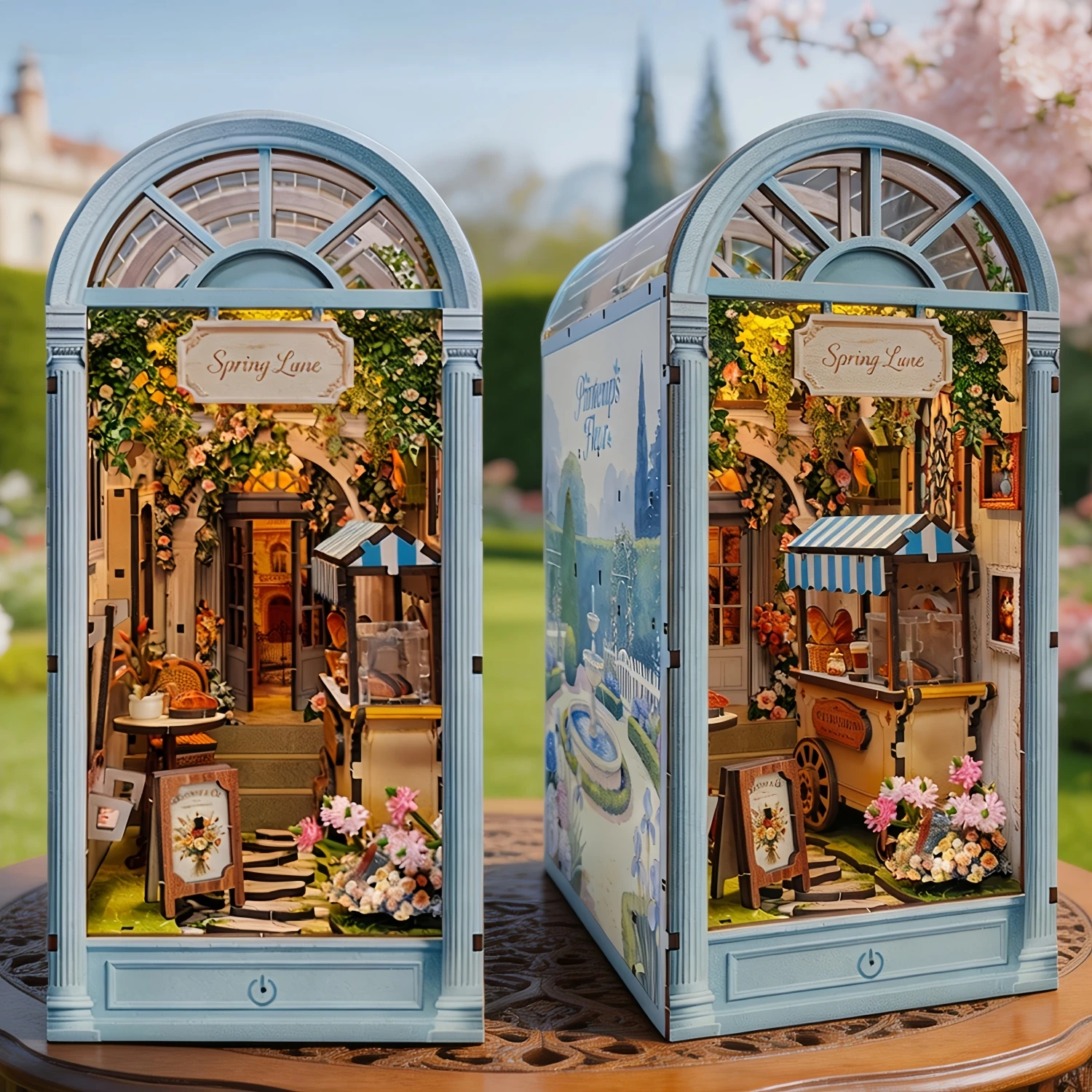 DIY Book Nook Spring Flower Lane Cottage Wooden Miniature Dollhouse Handmade Model Kit Home Decor Birthday Gift For Adult