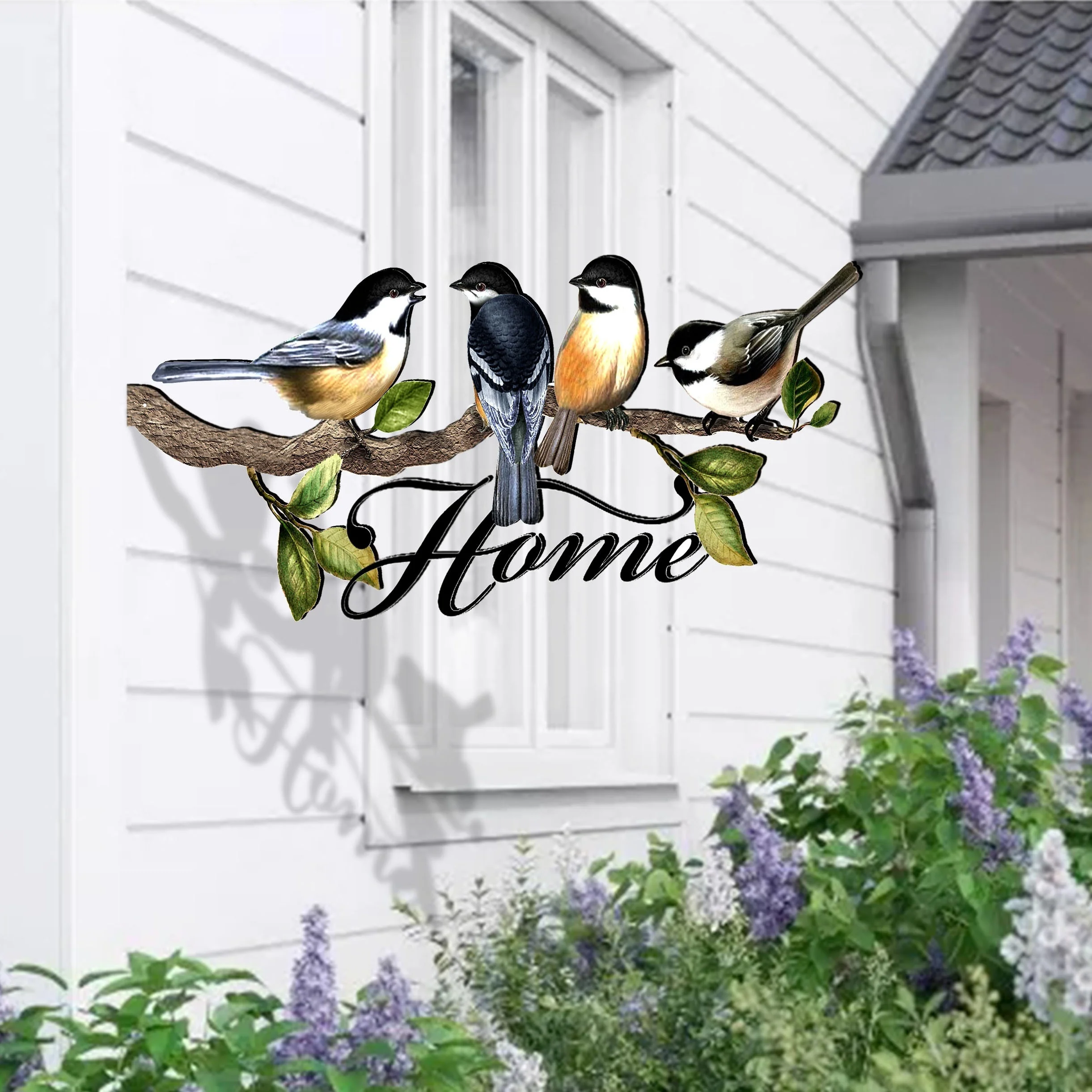 2D Flat 1pc Metal Decorative Wall Art with Welcome Sign, Double-Sided Colorful Bird Porch Decoration for Home Address Display