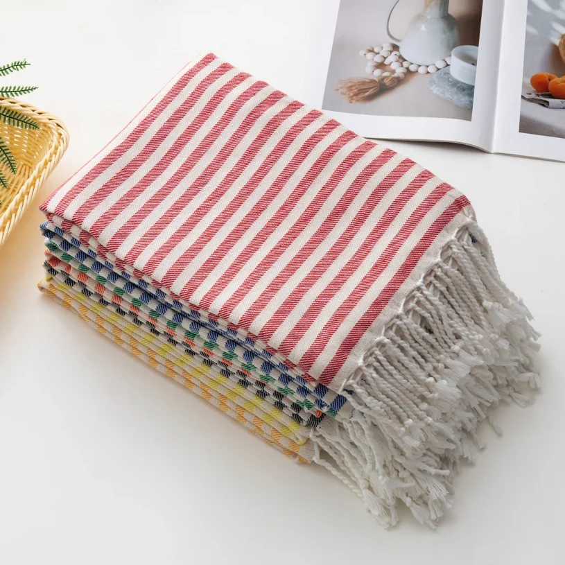 Cotton Turkish Striped Beach Towel 90*180CM Sauna Spa Gym Sport Fitness Fringed Bath Towel Kitchen Soft Absorbent Quick Drying