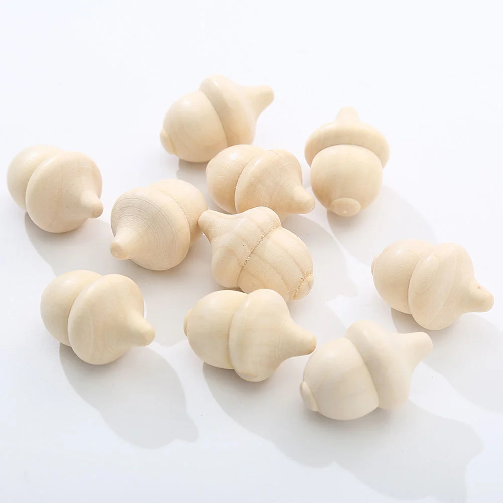 30 Pcs Craft Supplies Kids Toy Woody Acorn Home Accessories Wooden Acorns Child Decor