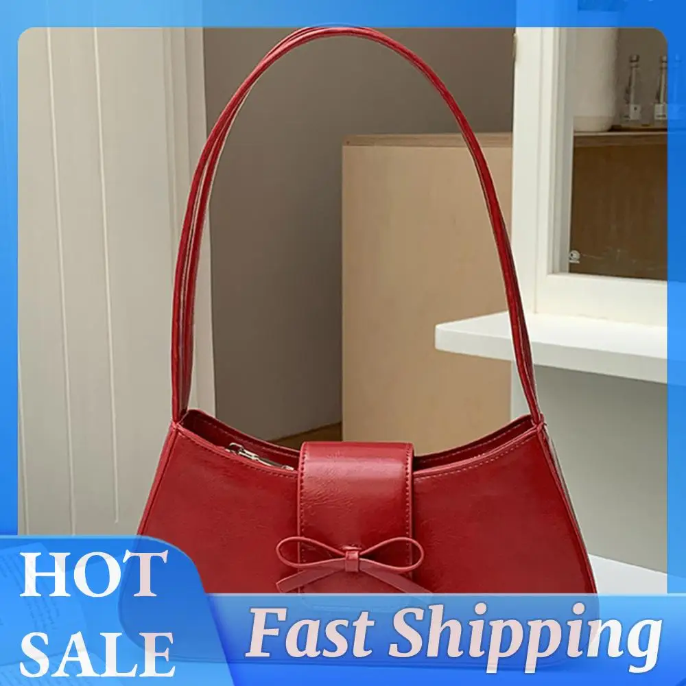 

Sweet Bow Shoulder Bag PU Leather Y2K Purse with Zipper Closure Fashion Handbag Retro Trendy Underarm Bag for Women and Girls