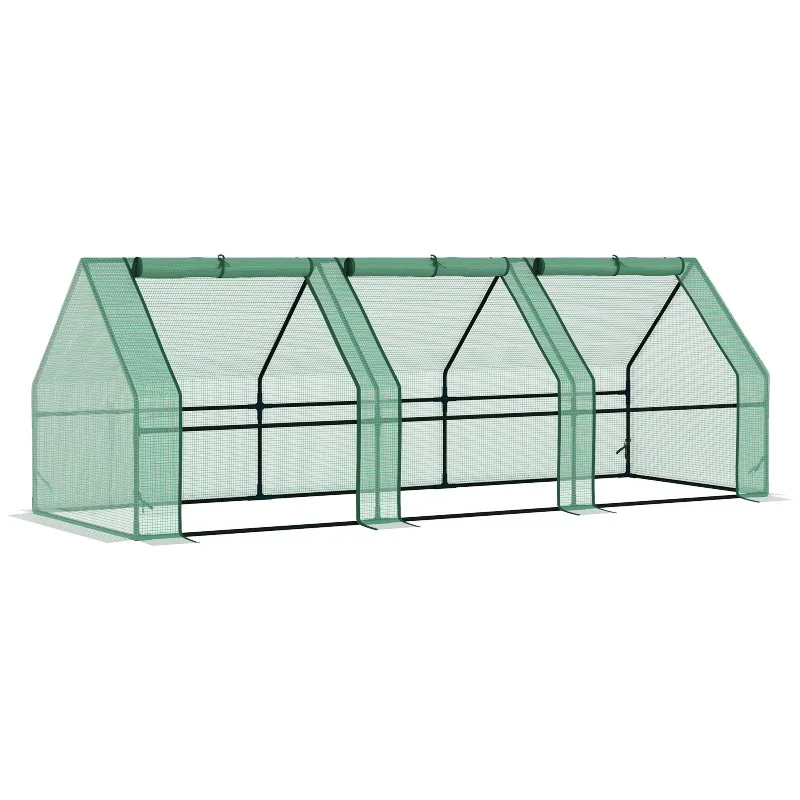 

Mini Small Greenhouse with Steel Frame , PE Cover, Zipped Window Poly tunnel Steeple for Plants Vegetables, 270 x 90 x 90 cm, Green