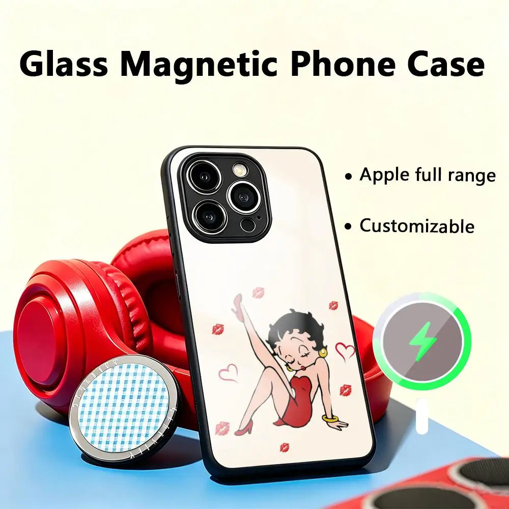 Стильный и милый чехол с дизайном Бетти Буп для iPhone 17 Air, 16, 15, 14, 13, 12, 11 Plus, Mini, Pro, Max, стеклянный магнитный чехол
