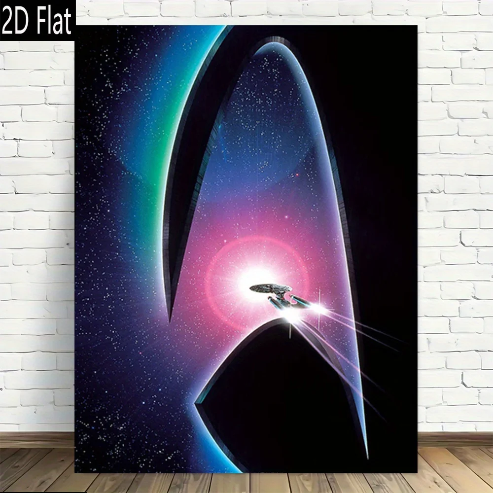 2D Flat, 1pc: The Next Generation Spaceship Adventure Frameless Canvas Wall Art - Modern Vintage Starship Enterprise