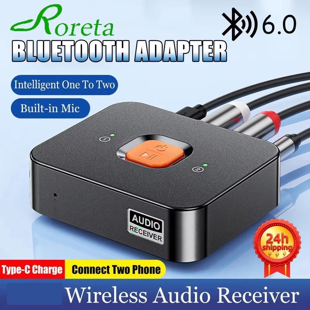 Bluetooth 6.0 Receiver 3.5mm AUX Jack RCA Wireless Adapter Built-in Mic Stereo Music Wireless Adapter For Home Speaker/Amplifier