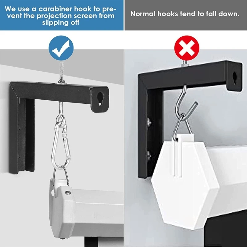 6" Projector Screen Mounting Brackets with Adjustable Hooks for Wall or Ceiling Installation, Home Theater Accessories