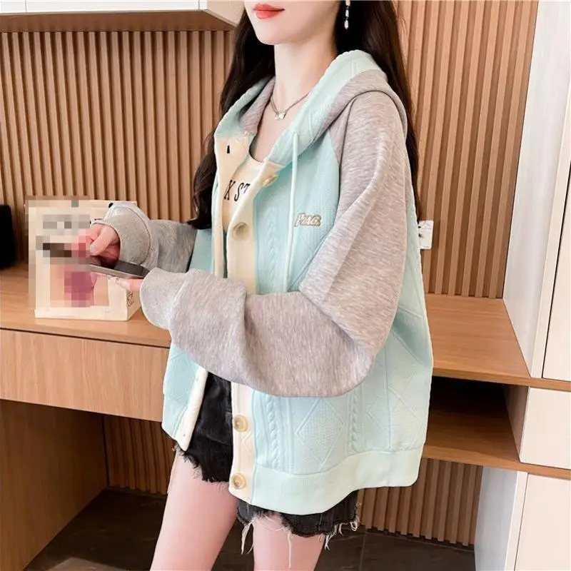 American Y2K Fashion Women's Off Shoulder Jacket Autumn New Style Girls' Hoodie Comfortable and Versatile Youth Tops Trendy