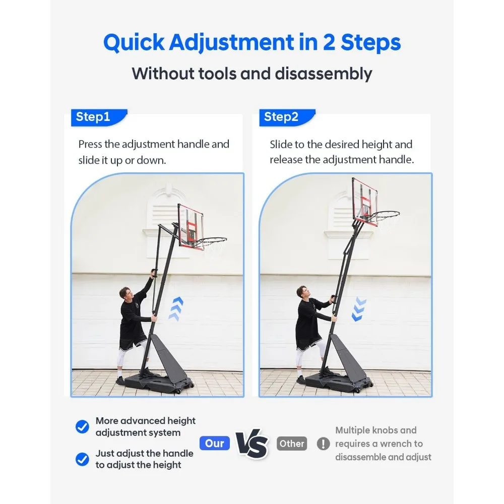 Aro de baloncesto ajustable para niños y adolescentes, 3,3 a 10 pies, tablero inastillable de 40 pulgadas, portería portátil