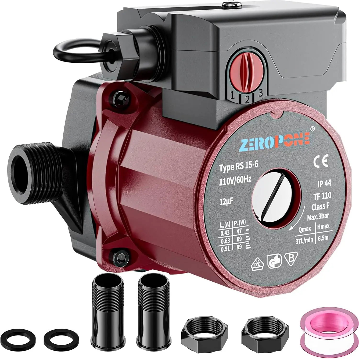 

Recirculating Pump, 93W Water Circulator Circulating Pump NPT 3/4" w/NPT 1/2" Adapter, 15-6C 3-speed Control Recirculation