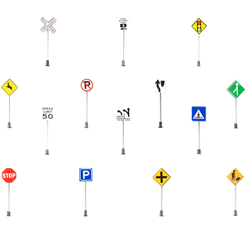 14 Pcs Micro Landscape Accessories Mini Toys Sign Street Traffic ABS Plus Stainless Steel DIY Child Simulation Signs