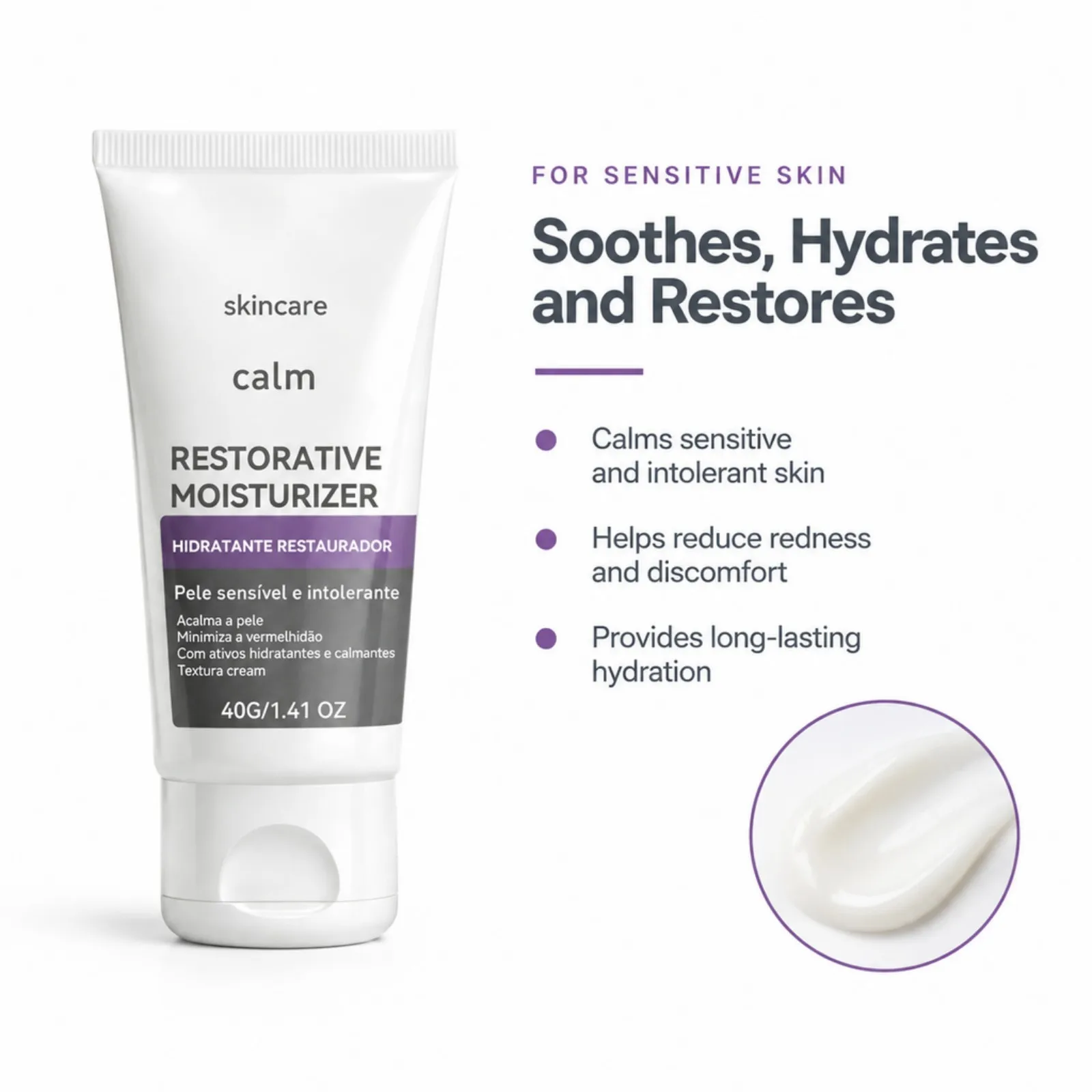 Face Restorative Moisturizer 40g Calming Care for Dry Sensitive Skin Hydrating Soothes Tightness Friendly Daily Face Cream