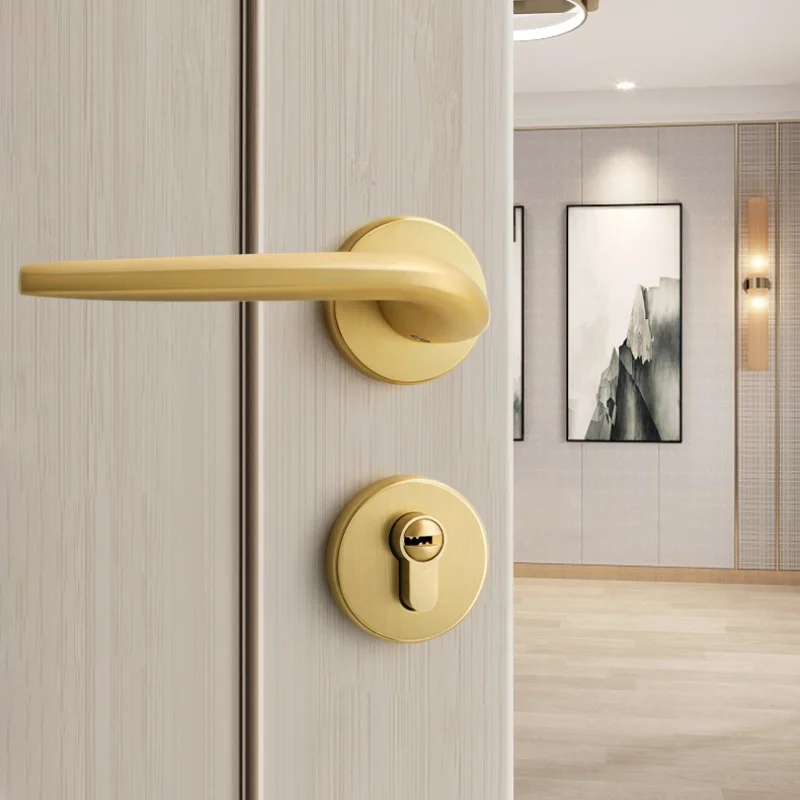 

Indoor household door lock magnetic suction mute wooden door lock brushed gold split door lock bedroom gold luxury door handle