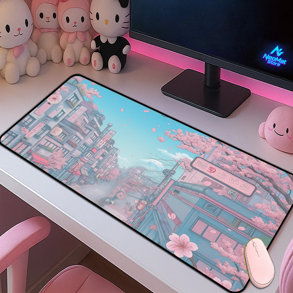 

Cherry Blossom Mouse Pad Pink Xxl Sakura Mousepad Japan Letters Desk Mat Aesthetic Office Decoration Large Computer Mat Desktop