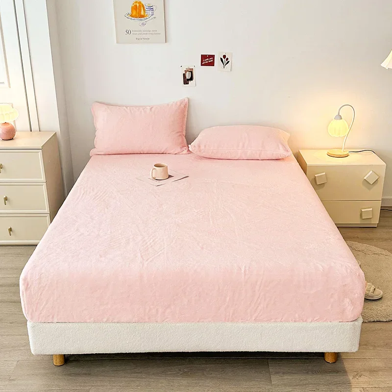 150x200cm Thickened Imitate Rabbit Hair Fit Sheet Solid Color Bed Cover with Elastic Band Bed Sheet High Quality Mattress Cover