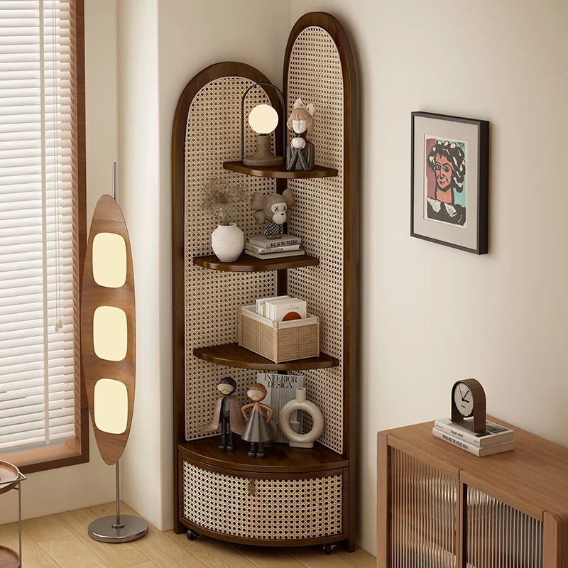 Armário triangular de canto integrado com rack de canto retrô