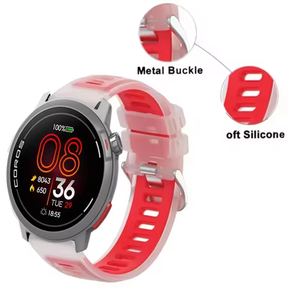 20mm 22mm Semi-Transparent Silicone Strap for COROS Watch APEX 4 42mm/PACE 4/3 Comfortable Bracelet Correa for CMF Watch 3-2 Pro