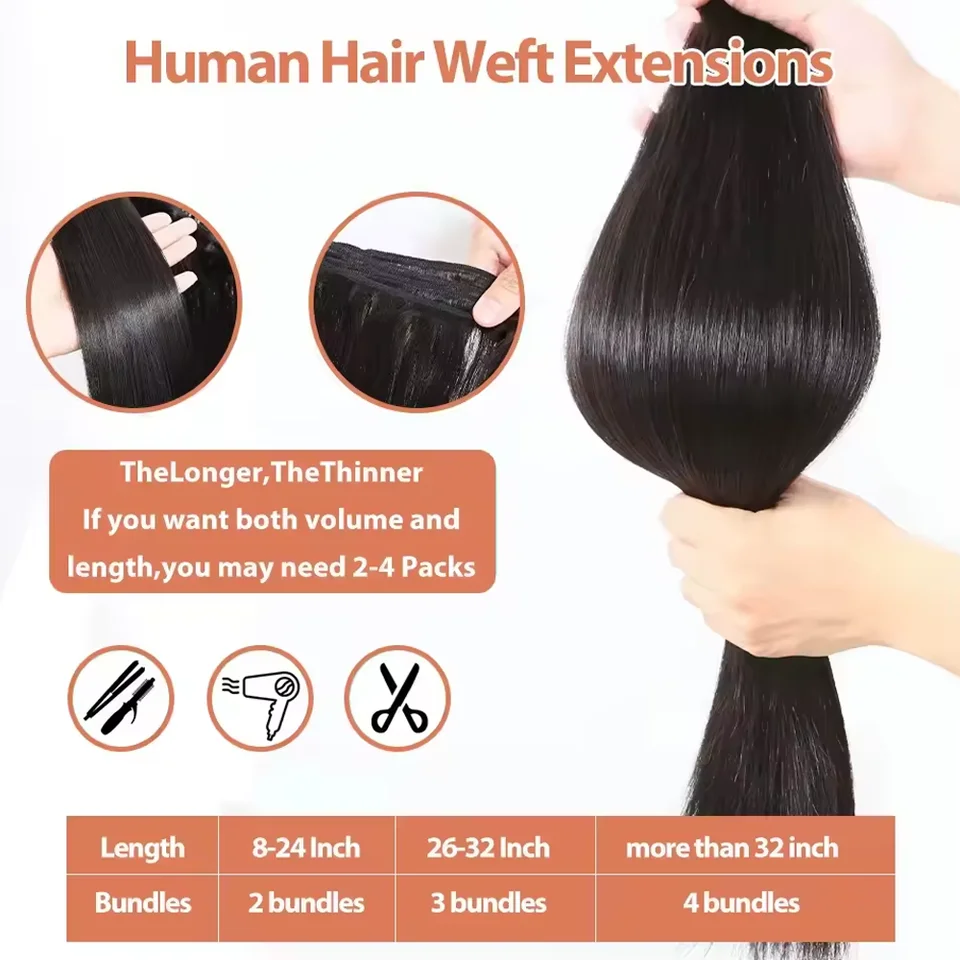 32 Pulgadas Paquetes de Cabello Humano Brasileño Liso Crudo Virgen 1 3 4 Paquete Doble Tejido Paquete para Mujeres Negras Listo para Usar 5