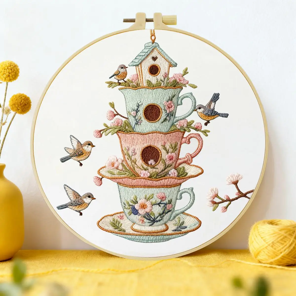 1pc 20X20CM/15X15CM 7.87/6.3inch Bird's Nest Embroidery Starter Kit DIY Kit DIY Embroidery Kit Manualidades Needle Art