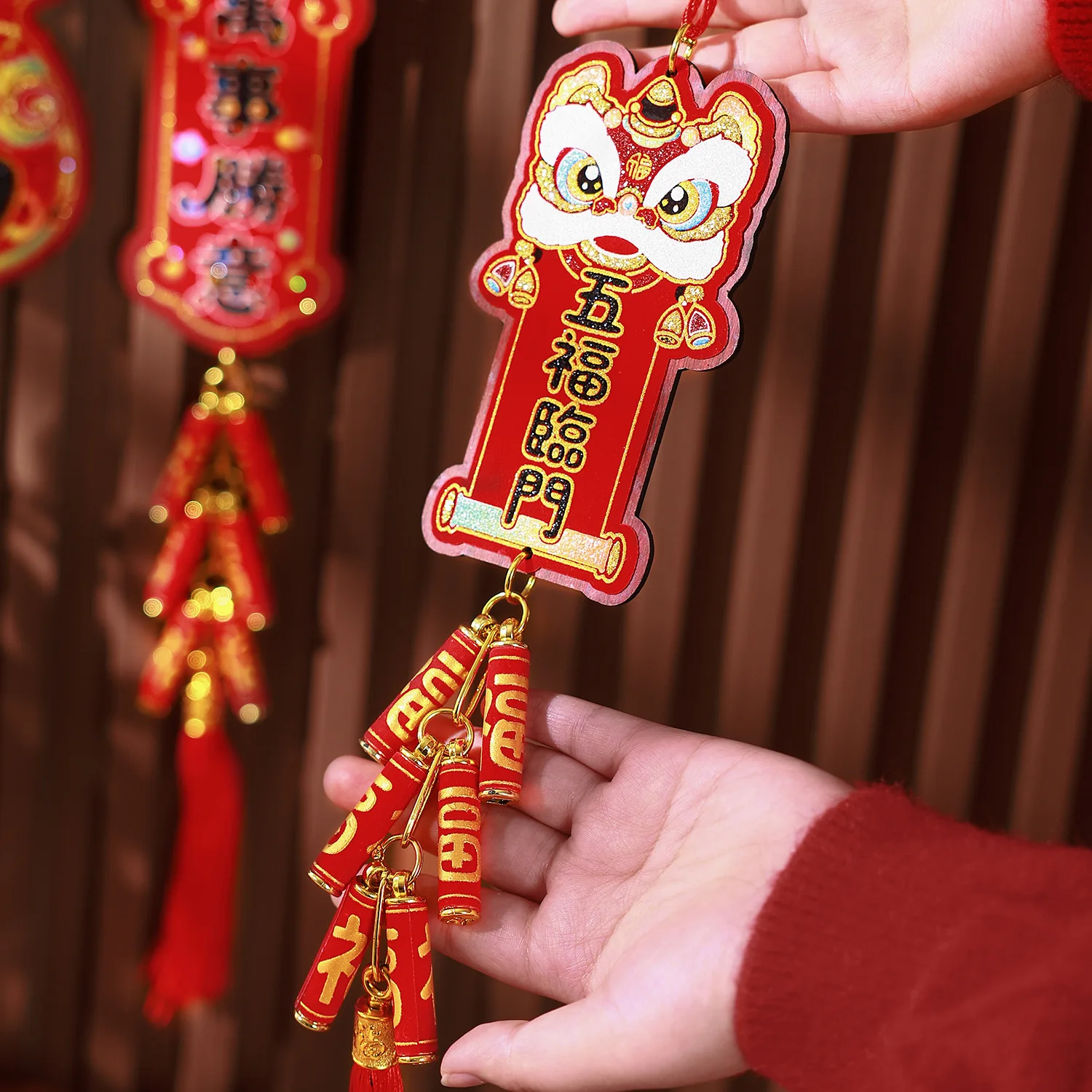 2026 Year of the Horse New Year Gold-Embossed Wooden Firecracker Ornament Home Renovation Decoration for Spring Festival Hanging