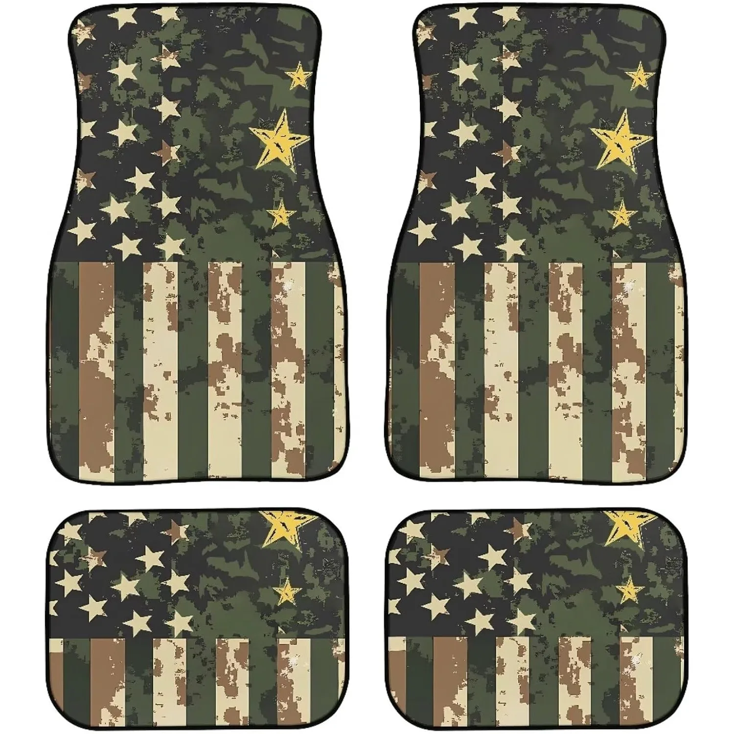 American Flag Green Camo Car Floor Mats Front Rear Premium Carpets Mat, Set Of 4 Floral Auto Foot Mats Universal Fit Vehicles,